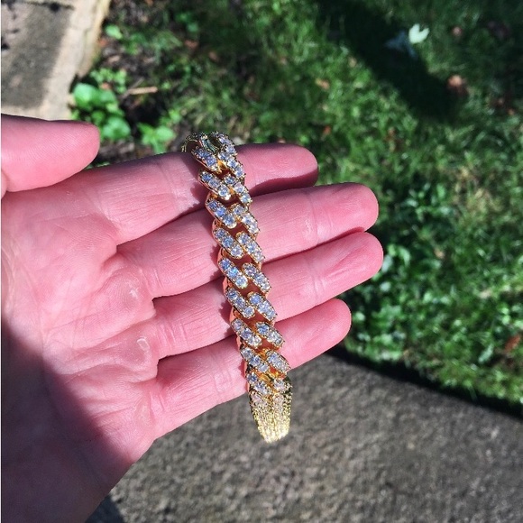 Gold Chain Icy Diamond Miami Cuban 22in 12mm and Matching Diamond Bracelet Set - Picture 3 of 5